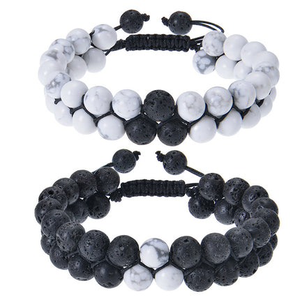 2025 Cross-border New Frosted Stone Tiger Eye Couple Bracelet Natural Stone Double-layer Woven Bracelet Adjustable Jewelry
