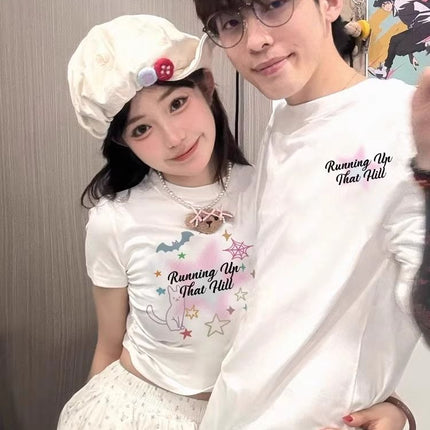 Niche Design Sense Long and Short suit Cotton Different Couple Dress T-shirt Short Sleeve 2025 New Summer
