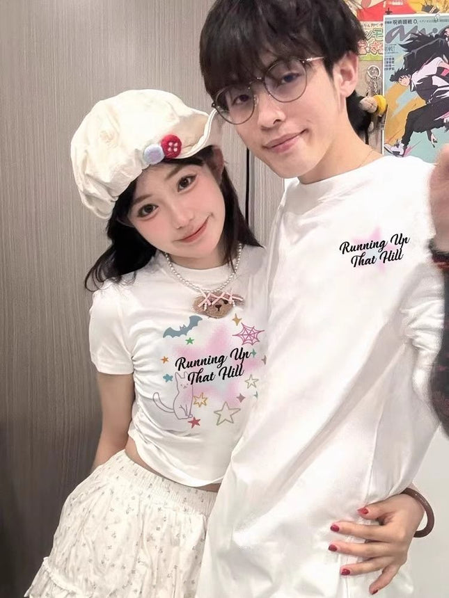 Niche Design Sense Long and Short suit Cotton Different Couple Dress T-shirt Short Sleeve 2025 New Summer