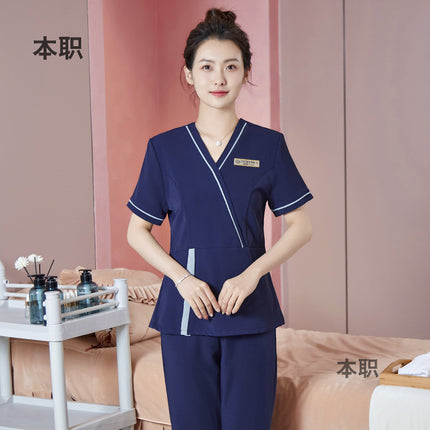 [SPA beauty salon] beautician summer short-sleeved overalls confinement center foot bath massage technician clothes suit