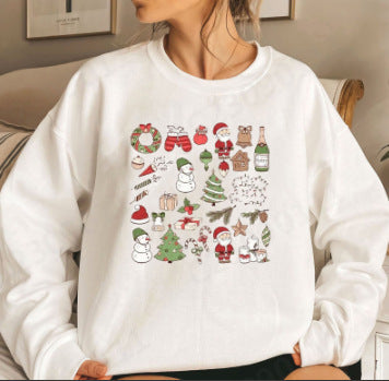 Amazon Supply Christmas Snowman Wine Bottle Printed Round Neck Top Sweatshirt European Size European and American Women's Coat Long Sleeve