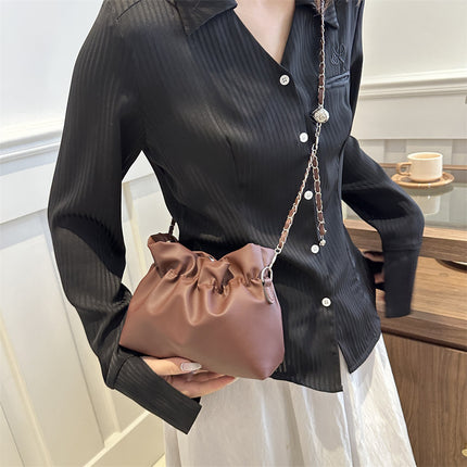 High-End Cross-Body Pleated Niche Mobile Phone Bag Mini Small Bag for Women 2025 New Soft Leather White Bucket Bag