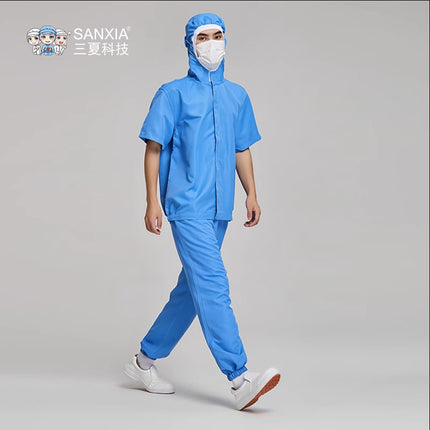 White central kitchen production and processing work clothes unisex anti-static short sleeve hooded food factory work clothes