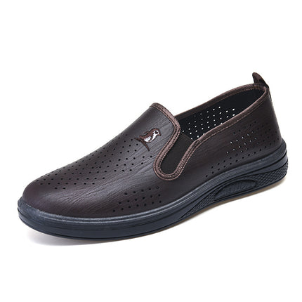 Summer Men's Business Casual Slip-On Shoes with Holes, Hollow Mesh Work Sandals, Men's Work Hole Mesh Sandals