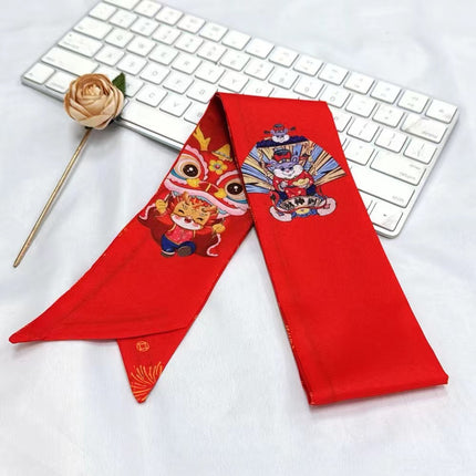 Children's Dragon New Year red long silk scarf headdress festive braided hair rope girls' hair tie ribbon hair rope hair accessories