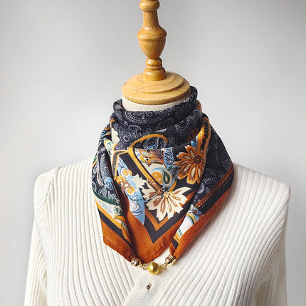 2024 New Cotton and Linen Square Scarf Autumn and Winter Neck Protection Small Scarf Women's Magnetic Buckle Triangle Scarf High-grade All-match Scarf