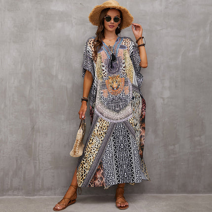 European and American new polyester printed beach dress loose bikini swimsuit cover shirt seaside vacation sun protection shirt for women