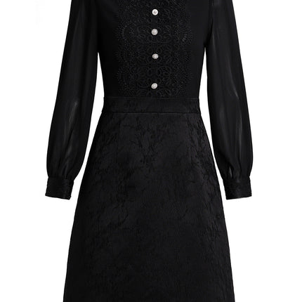 Elegant and Noble Women's Dress with Smart Collar, Pearl Decoration, Long Sleeves, Slimming Effect, New 2026 Spring Collection