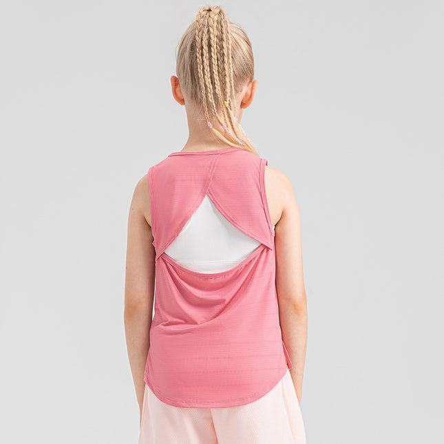 Girls Loose Sports Vest Ice-Feel Quick-Drying Sports Top Cut Out Breathable Fitness Running Vest 33105