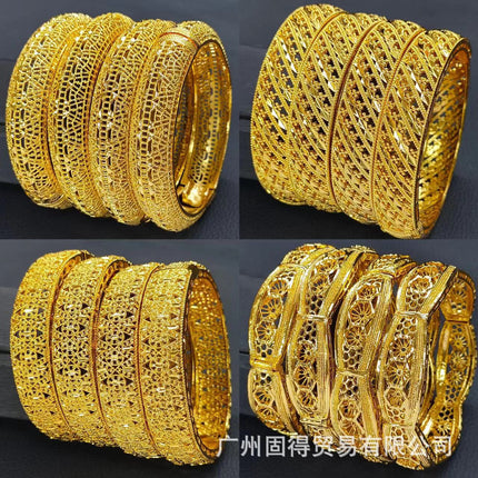 24K Gold Dubai Stereo Carved Buckle Bracelet Non-Fading Women's Middle East Dubai Jewelry Vietnamese Sand Gold Bracelet
