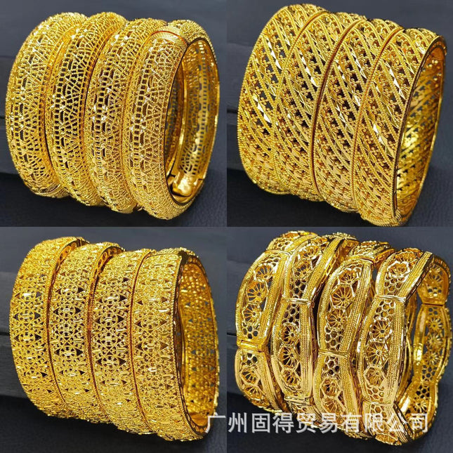 24K Gold Dubai Stereo Carved Buckle Bracelet Non-Fading Women's Middle East Dubai Jewelry Vietnamese Sand Gold Bracelet