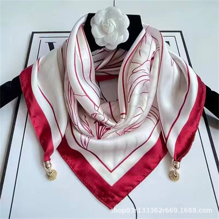 2024 New Magnetic Buckle Silks and Satins Square Scarf Women's Spring and Autum Scarf High-end Decorative Triangle Scarf Neck Protector