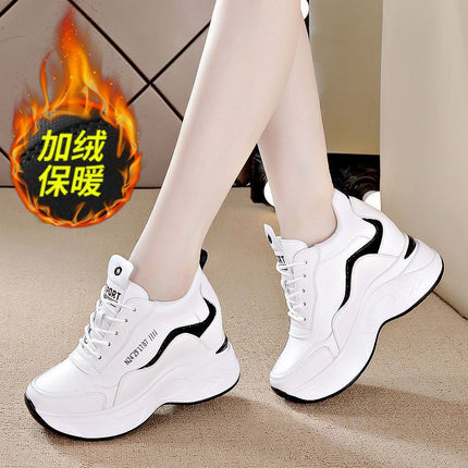 Women's Height-Increasing Shoes for Small People to Show Height, New Spring and Autumn New Versatile Women's Shoes, Sports Shoes, Microfiber Leather Color Matching