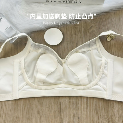 Satin Push-Up Wireless Bra for Women with Rabbit Ears, Large Size Adjustable Breast-Retracting Ultra-Thin Cup Anti-Sagging Bra