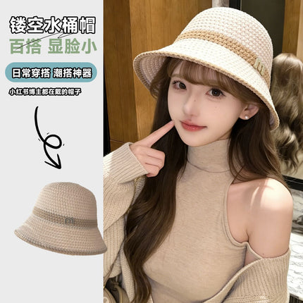 Summer Women's Korean-Style Sun Protection Sun Hat, Foldable Straw Hat, Anti-Uv Fisherman Hat, Outdoor Face-Covering Bucket Hat