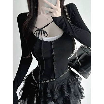 New Products from Dongdaemun, South Korea, Sweet and Desirable ~ Sexy and Feminine Camisole + Lace-Up Thin Cardigan Suit