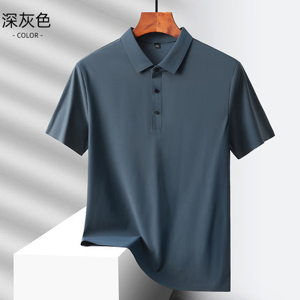 2025 Summer Ice Silk Men's Polo Shirt Work Clothes Thin Business Casual Stretch Breathable Short Sleeve Couple Style
