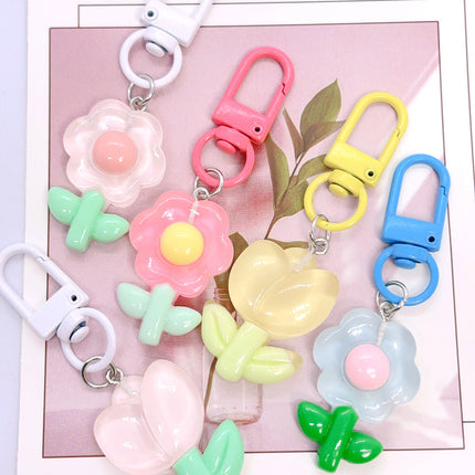 Tulip Flower Keychain Handmade DIY Small Fresh Cute Key Ring Bag Hanging Sweet Student Gift