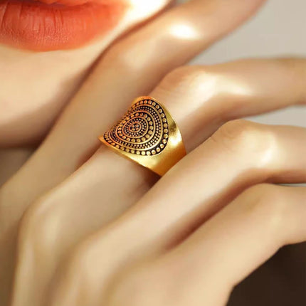 Yinxi 2025 New Retro Gold Dot Ring Wide Version Bohemian Style Index Finger Ring Fashion Trendy Ring