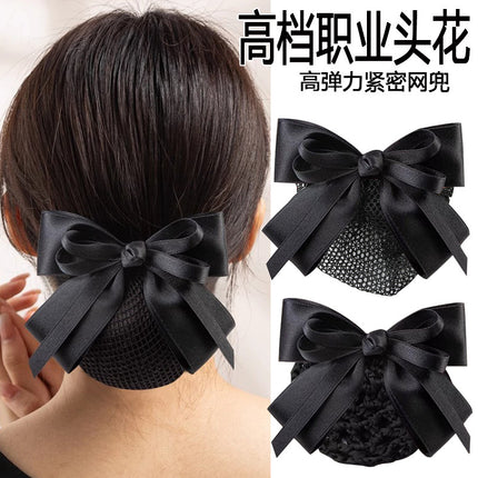Stewardess Net Pocket Head Flower Professional Hair Net Nurse Female Bank Hotel Hairpin Bow New High-end Sense Hair Accessories