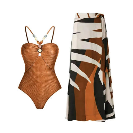 Positioning printing one-piece swimsuit women's bikini suit beach skirt belly covering slimming Amazon Southeast Asia sun protection
