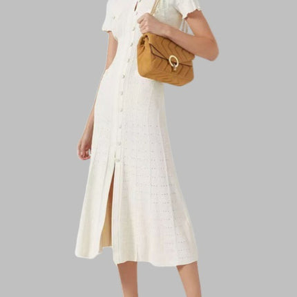 Cross-Border S Brand French Style New High-End Chanel-Inspired Hollow Lace Sleeve Slim-Fit Split Knit Dress