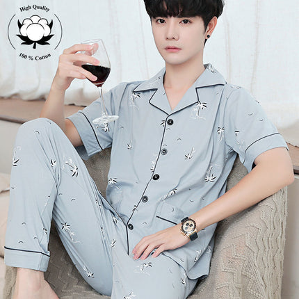 New autumn and winter pajamas cotton men's long-sleeved trousers green middle-aged popular pattern spring and autumn cardigan suit