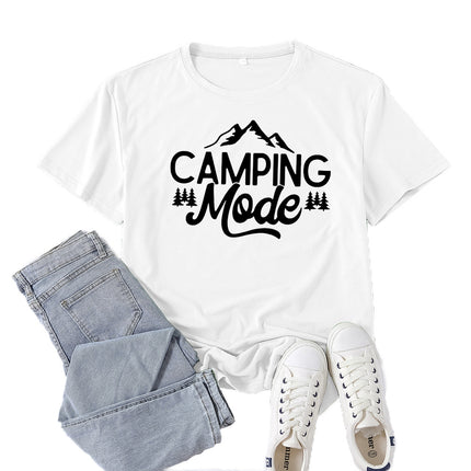 Amazon Supply Camping Mode Printed Short-Sleeved Women's Casual Summer Casual Loose Round Neck European Size