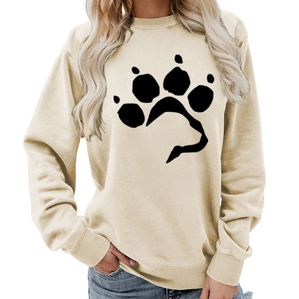 Dog Claw Dog Foot Printed Round Neck Women's Jacket Sweatshirt Foreign Trade Supply Autumn and Winter Coat Casual Loose European Code Cross-border