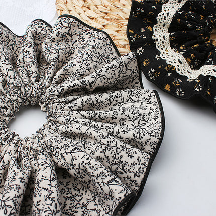 Korean Retro Niche Floral Scrunchie Black High-End Hair Tie 2025 New High-Quality Versatile Hair Accessory