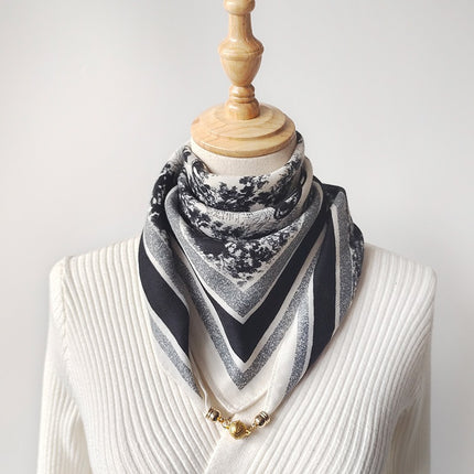 2024 New Cotton and Linen Square Scarf Autumn and Winter Neck Protection Small Scarf Women's Magnetic Buckle Triangle Scarf High-grade All-match Scarf