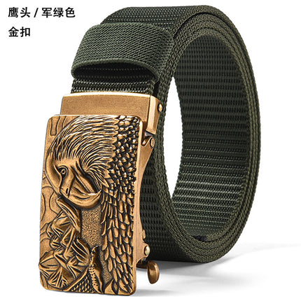 Canvas Belt Men's Toothless Automatic Buckle Middle-aged and Young People's Long plus size Business Jeans Retro Nylon Pants Belt