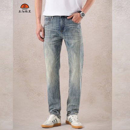 Summer New light blue Jeans Thin Men's Trousers Commuter Retro Fit Small Straight Jeans