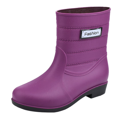 New fashion rain boots Women's Mid-calf warm rain boots non-slip water shoes work rubber shoes adult cotton-padded water boots overshoes