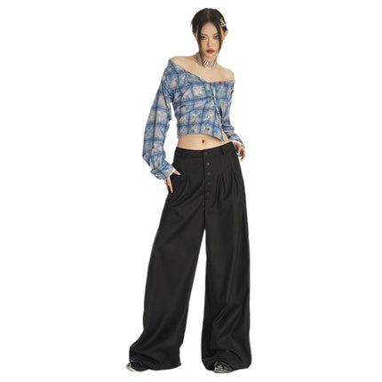 Attention moment gray wide leg drape suit pants children's high-end autumn and winter new casual loose floor-mopping trousers