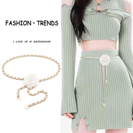 Camellia Flower Waist Chain for Women, Thin Belt, 2026 New Style, Chanel-Inspired Metal Chain Decoration, Paired with Dresses, High-End Waist Belt
