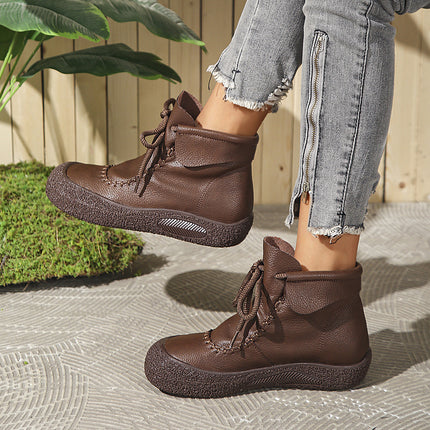 Cross-Border Export 2025 Autumn and Winter New Single Boots for Women Handmade Retro Casual Thick-Soled Comfortable Soft-Soled Lace-Up Short Boots