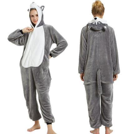Cartoon One-Piece Cross-Border New Flannel Autumn and Winter Pajamas Animal Luminous Pegasus Dinosaur Couple Pajamas Home Clothes