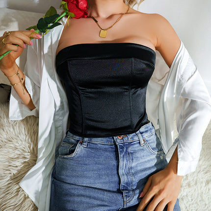 New Solid Color Waist-Cinching Slim-Fit Sexy Backless Outerwear Inner Wear Tube Top Custom-Made with Minimum Order Quantity