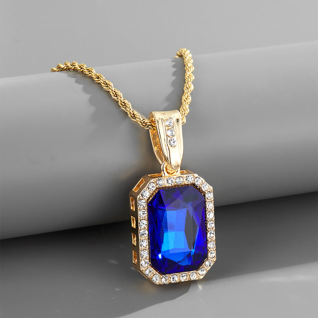 ebay Amazon Hot Selling European and American Micro-inlaid Red Zircon Necklace hiphop Hip Hop Gem Pendant Cross-border Jewelry