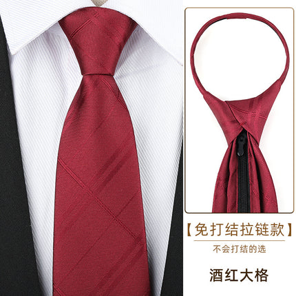 Dress Business Tie Men's and Women's Groom Wedding Black Zipper Korean Narrow No Lazy Striped Bow Tie Plaid