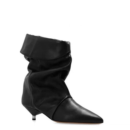 European and American New Style Kitten Heel Pointed Sleeve Pleated Suede Heap Boots Foreign Trade plus size Wide Cowboy Boots Women's Naked Boots