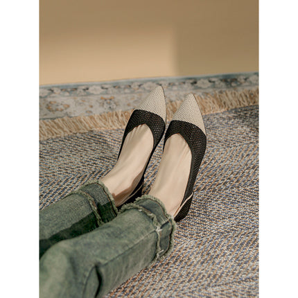 Japanese Princess Shoes Women's Pointed Shallow Mouth Flying Woven Hollow Knitted Shoes Soft Bottom Casual Flat Bottom European and American Foreign Trade Summer