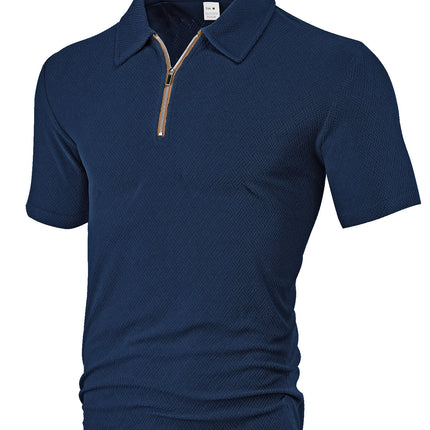 European and American Cross-border Men's Summer New Casual Loose Towel Jacquard Zipper Placket Men's Short-sleeved Polo Shirt