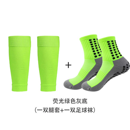 Cross-Border Foreign Trade Training Sweat-Absorbent and Breathable Set: Non-Slip Towel Bottom Adhesive Football Socks + Football Shin Guards