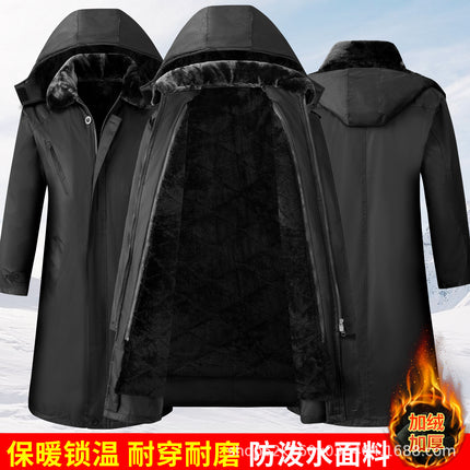 Thickened Winter Men's Extra Long Over-The-Knee Arctic Velvet Liner Removable Cotton Coat to Prevent Cold and Warm Work Cotton Coat