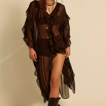 2025 Cross-Border French Sweet Peach Summer Vacation Style Asymmetrical Ruffle Skirt Top Feminine Dress