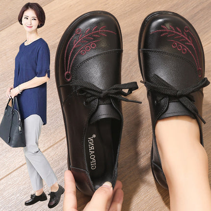 Mom's Shoes, Soft-Soled Single Shoes for Middle-Aged and Elderly People, Comfortable for Feet, New Women's Shoes for Grandma, Middle-Aged Non-Slip Flat-Soled Spring and Autumn Leather Shoes