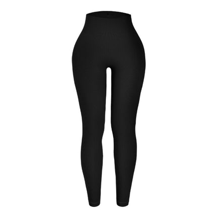 Cross-Border European and American Style Ribbed Tight-Fitting Women's Shorts and Long Pants with High Elasticity, Solid Color, Butt-Lifting Yoga Pants, Fitness Sports Leggings