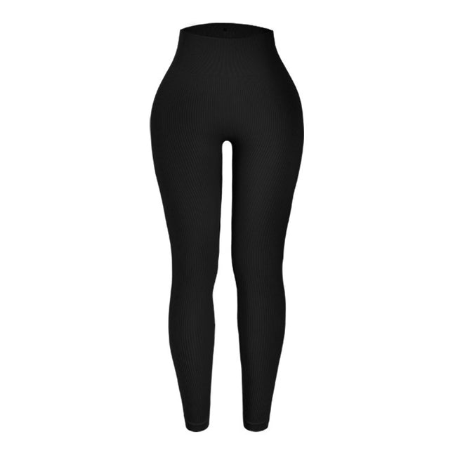 Cross-Border European and American Style Ribbed Tight-Fitting Women's Shorts and Long Pants with High Elasticity, Solid Color, Butt-Lifting Yoga Pants, Fitness Sports Leggings